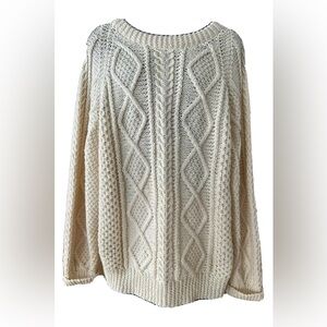 Vintage 100% Wool Cable Knit Sweater Fisherman’s Sweater Cream XL
